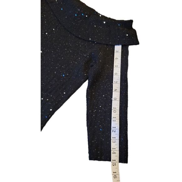 Vie By Victoria Royal Black Sequin Off the Shoulder Wool Silk Sweater M - Picture 7 of 8
